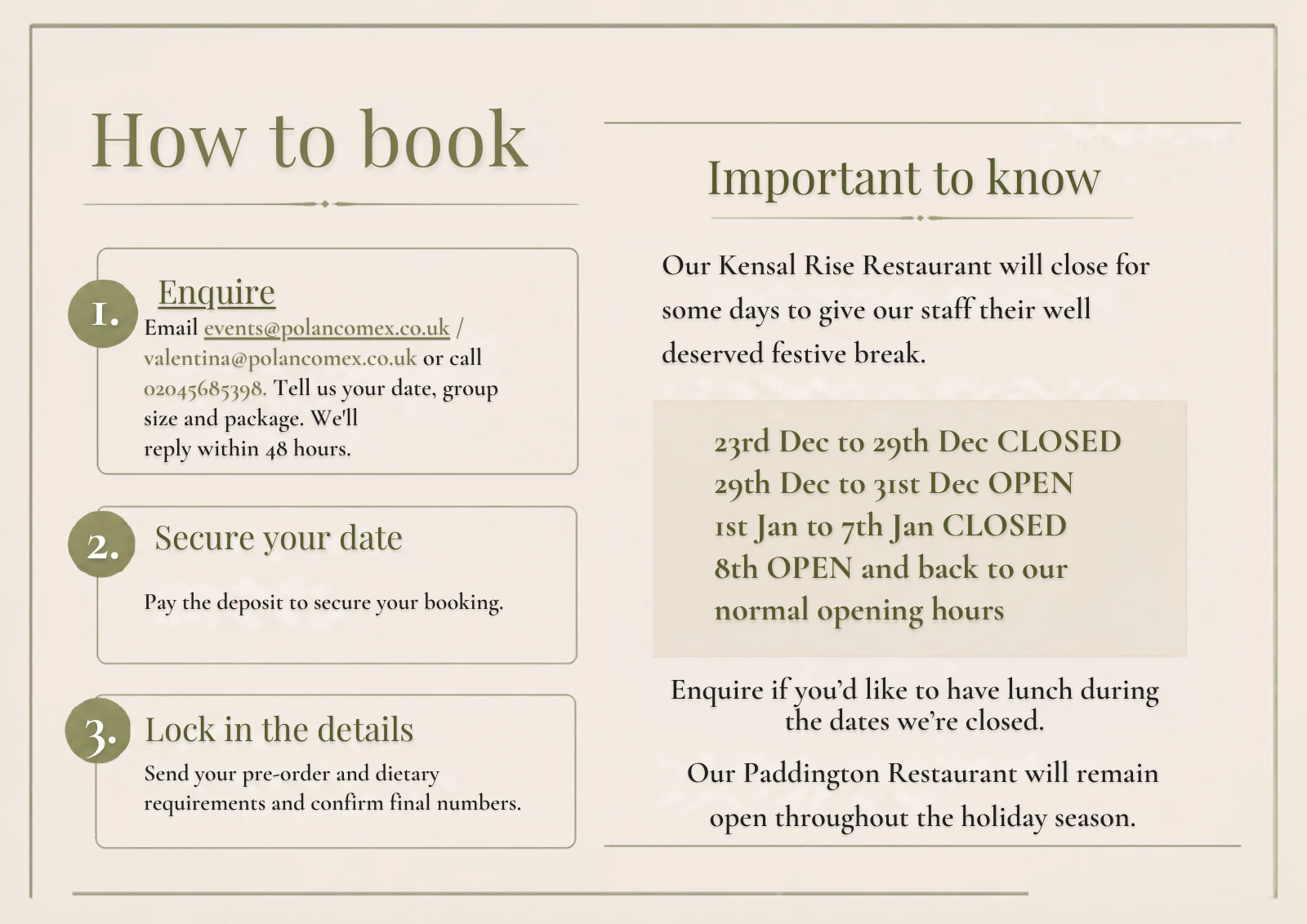 Polanco Christmas menu, page 9 of 10